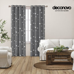 Deconovo Super Soft Star Foil Printed Thermal Insulated Window Treatment Eyelet Blackout Curtains, W66 X L90 Inch, Grey, 2 Panels - thumbnail 4