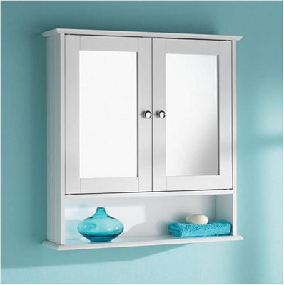 Double Door Mirror With Shelf Bathroom Cabinet Wall Unit White With Internal Shelf - image 1
