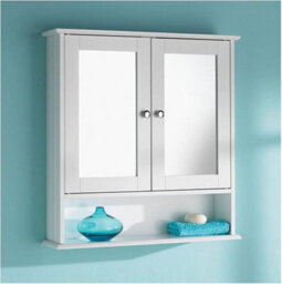 Double Door Mirror With Shelf Bathroom Cabinet Wall Unit White With Internal Shelf - thumbnail 1