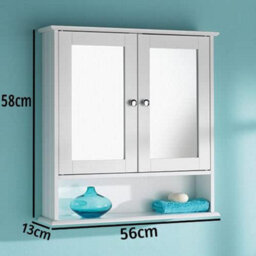 Double Door Mirror With Shelf Bathroom Cabinet Wall Unit White With Internal Shelf - thumbnail 2