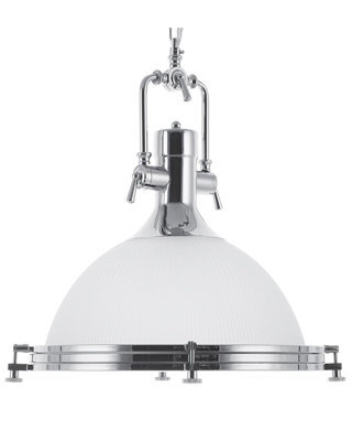 Wyld And Coco Industrial Pendant Lamp White Frosted Glass Bowl With Silver Metal Frame, Task Lighting, 38Cm Diameter, 114Cm Drop - image 1