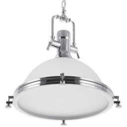 Wyld And Coco Industrial Pendant Lamp White Frosted Glass Bowl With Silver Metal Frame, Task Lighting, 38Cm Diameter, 114Cm Drop - thumbnail 3