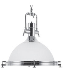 Wyld And Coco Industrial Pendant Lamp White Frosted Glass Bowl With Silver Metal Frame, Task Lighting, 38Cm Diameter, 114Cm Drop - thumbnail 1