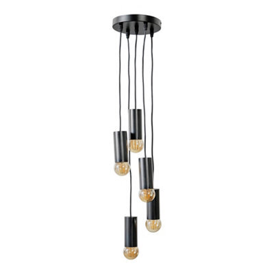Valuelights Quintus Industrial 5 Way Matt Black Multi Drop Ceiling Pendant Light Fitting - image 1
