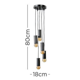 Valuelights Quintus Industrial 5 Way Matt Black Multi Drop Ceiling Pendant Light Fitting - thumbnail 5