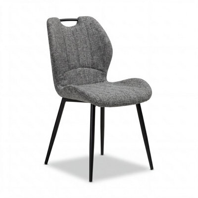 Rivington Dark Grey Fabric Dining Chair With Handle And Black Metal Legs - image 1