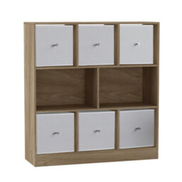 Urbn-Living Urbnliving Asymmetrical 8 Cube Bookcase Shelf Storage Unit W/ 6 Fabric Drawer Inserts (Oak+White) - thumbnail 3