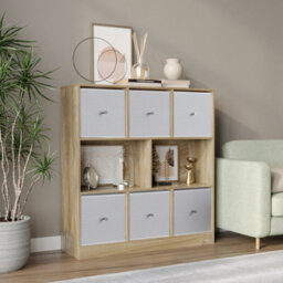 Urbn-Living Urbnliving Asymmetrical 8 Cube Bookcase Shelf Storage Unit W/ 6 Fabric Drawer Inserts (Oak+White)