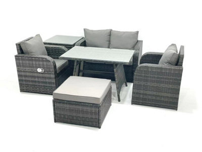 Fimous Outdoor Garden Furniture Set Rattan Sofa Dining Table Set With Reclining Chair Side Table Big Footstool Dark Grey Mixed - image 1