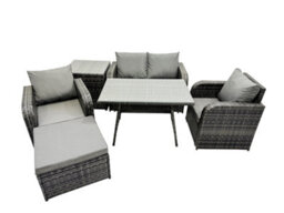 Fimous Outdoor Garden Furniture Set Rattan Sofa Dining Table Set With Reclining Chair Side Table Big Footstool Dark Grey Mixed - thumbnail 9