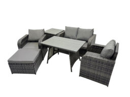 Fimous Outdoor Garden Furniture Set Rattan Sofa Dining Table Set With Reclining Chair Side Table Big Footstool Dark Grey Mixed - thumbnail 7