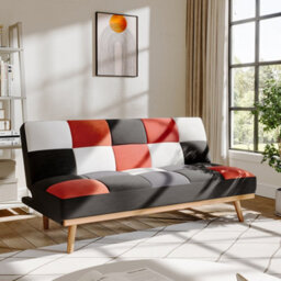 Living And Home Red 3 Seat Fabric Sofa Couch Bed 3 Color Patchwork Checkered Sofabed