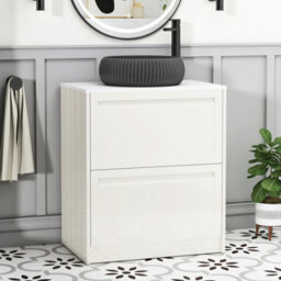 Royal Bathrooms Royal Bathroom Elmore 700mm Classic White Freestanding Bathroom Vanity Unit 2 Drawer Plain White Worktop With Milan Black Basin - thumbnail 1