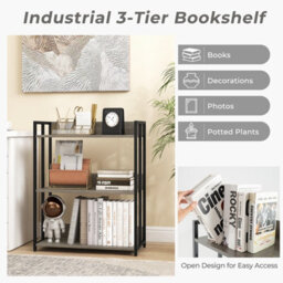 Costway 3-Tier Corner Bookcase Metal Frame Floor Storage Shelf Display Rack - thumbnail 8