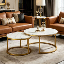 Set Of 2 Round Coffee Table Mdf Nesting Side Table End Table Living Room White