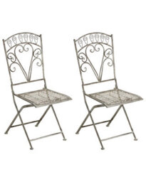 Wyld And Coco Set Of 2 Vintage Folding Garden Chairs Grey Iron Frame - Space-Saving Outdoor Seating For Balconies And Patios - thumbnail 3