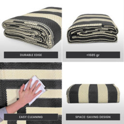 Relsy Large Garden Outdoor Rug For Patio, Black & Cream Grid Waterproof Garden Rug 160 X 230Cm - thumbnail 3