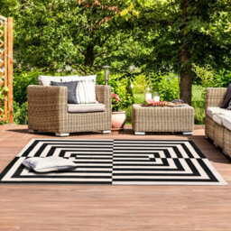 Relsy Large Garden Outdoor Rug For Patio, Black & Cream Grid Waterproof Garden Rug 160 X 230Cm - thumbnail 2