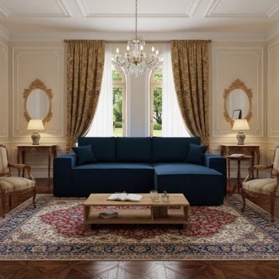 Malaga L Shaped Mdf Corner Sofa Bed Has Storage Dl Pull Out Seat Loose Back Cushions 279X94X181 Blue Right - image 1