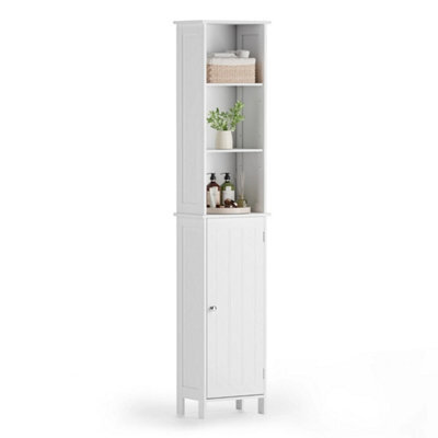 White Freestanding Slim Tallboy Tall Bathroom Storage Cabinet - image 1