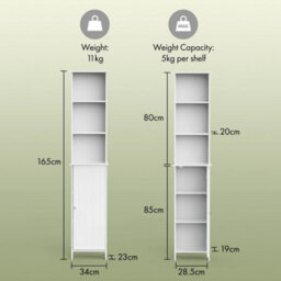 White Freestanding Slim Tallboy Tall Bathroom Storage Cabinet - thumbnail 2