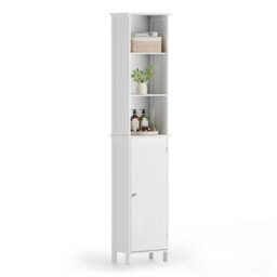 White Freestanding Slim Tallboy Tall Bathroom Storage Cabinet - thumbnail 1