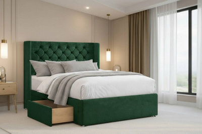 "Nexus Windsor Plush Divan, Emerald, 54"" Winged Hb, 2 Drawers Foot-End, Open Coil Mattress, Small Double" - image 1