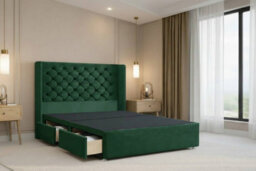 "Nexus Windsor Plush Divan, Emerald, 54"" Winged Hb, 2 Drawers Foot-End, Open Coil Mattress, Small Double" - thumbnail 4