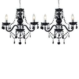 First Choice Lighting Set Of 2 Black And Chrome Marie Therese Style 3 X 40W Chandelier