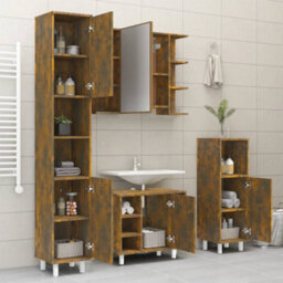Berkfield Bathroom Cabinet Smoked Oak 30X30X179 Cm Engineered Wood - thumbnail 4