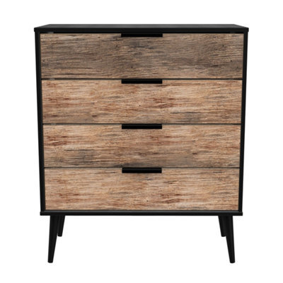 Fuji 4 Drawer Chest In Vintage Oak & Black (Ready Assembled)