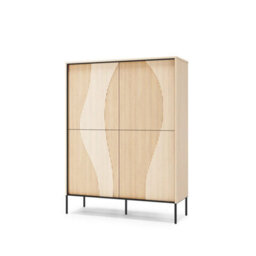 Arte Flow 2 Highboard Cabinet 112Cm - Oak Vincenza & Black Modern Tall Storage With Led Lighting - thumbnail 2