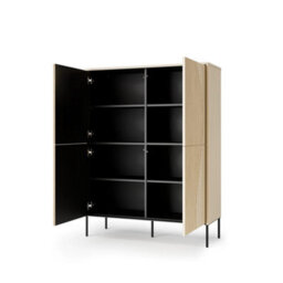 Arte Flow 2 Highboard Cabinet 112Cm - Oak Vincenza & Black Modern Tall Storage With Led Lighting - thumbnail 3