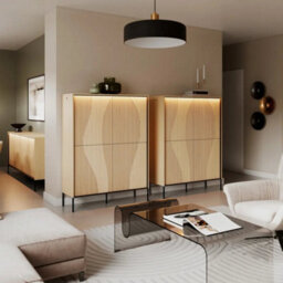Arte Flow 2 Highboard Cabinet 112Cm - Oak Vincenza & Black Modern Tall Storage With Led Lighting - thumbnail 6
