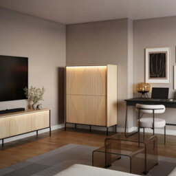 Arte Flow 2 Highboard Cabinet 112Cm - Oak Vincenza & Black Modern Tall Storage With Led Lighting - thumbnail 7