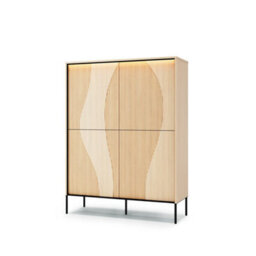 Arte Flow 2 Highboard Cabinet 112Cm - Oak Vincenza & Black Modern Tall Storage With Led Lighting - thumbnail 5