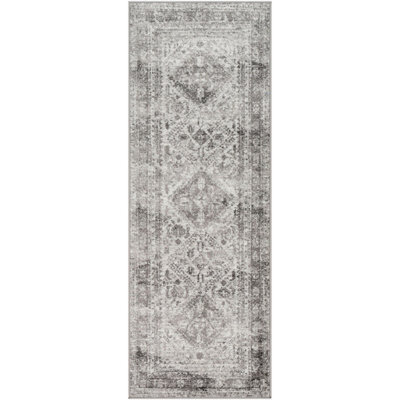 Livabliss Monte Carlo-Vintage Grey White Charcoal Traditional Boho Living Dining Bedroom Rug 80 X 220 Cm Easy Care, Non Shedding - image 1