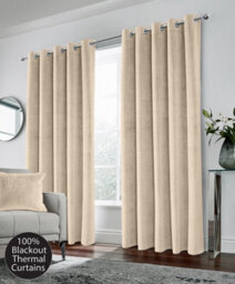 Luxury Enhanced Living Cream Velvet, Supersoft, 100% Blackout, Thermal Pair Of Curtains With Eyelet Top - 46 X 54 Inch (117X137Cm)