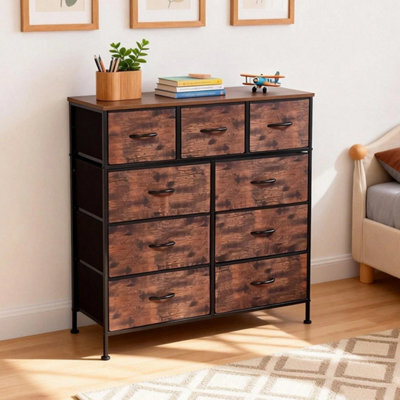 Brown 4Tiers 9 Drawers Fabric Chest Of Drawers Storage Organizer - image 1