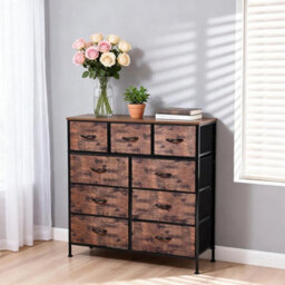Brown 4Tiers 9 Drawers Fabric Chest Of Drawers Storage Organizer - thumbnail 4