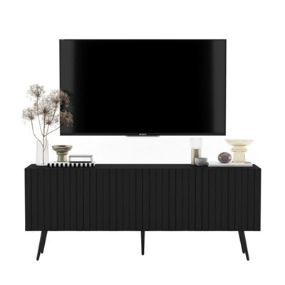 Heze Furniture Elpis Glamour Tv Cabinet Elegant Media Unit Push-To-Open - Black Matt - image 1