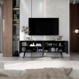 Heze Furniture Elpis Glamour Tv Cabinet Elegant Media Unit Push-To-Open - Black Matt - thumbnail 2