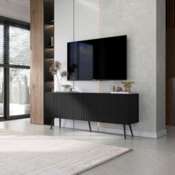 Heze Furniture Elpis Glamour Tv Cabinet Elegant Media Unit Push-To-Open - Black Matt - thumbnail 3