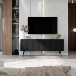 Heze Furniture Elpis Glamour Tv Cabinet Elegant Media Unit Push-To-Open - Black Matt - thumbnail 4
