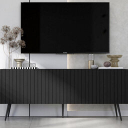 Heze Furniture Elpis Glamour Tv Cabinet Elegant Media Unit Push-To-Open - Black Matt - thumbnail 5