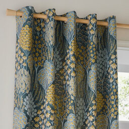 Wylder Ophelia Floral Jacquard Room Darkening Eyelet Curtain Pair Blue/saffron (W)117Cmx (D)183Cm - thumbnail 2