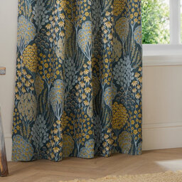 Wylder Ophelia Floral Jacquard Room Darkening Eyelet Curtain Pair Blue/saffron (W)117Cmx (D)183Cm - thumbnail 3