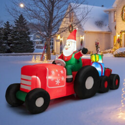 Costway 270Cm Long Christmas Inflatable Santa Claus On Truck With Gift Boxes & Led Lights - thumbnail 1