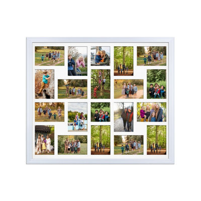 AK Frames 80X70Cm White Classic Multi Photo Frame With White Mount - Holds 20 Apertures (18X) 6X4, (2X) 4X4 Photos - image 1