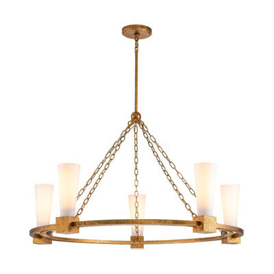 Luminosa Lighting Elstead Kristy Cylindrical Pendant Ceiling Light Contemporary Distressed Gold 5X E27 - image 1